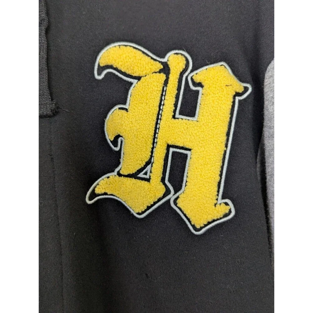Harry Potter Hufflepuff Varsity Jacket Unisex Small Hooded Black Yellow Pockets